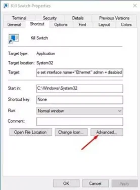 انقر فوق الخيارات المتقدمة