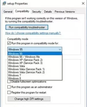 ソフトウェアが開発され、互換性のあるWindowsのバージョンを選択します。 次に、Windowsのバージョンを選択し、[適用]ボタンをクリックします