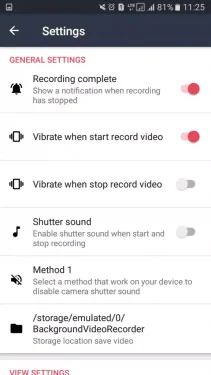 ضبط اعدادات تطبيق Quick Video Recorder