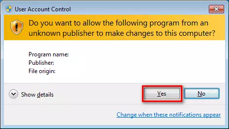 مربع حوار التحكم في حساب المستخدم ، فانقر فوق نعم لمتابعة التثبيت