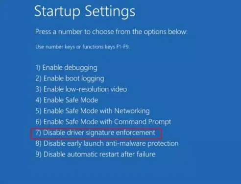 Disable Driver Signature Enforcement