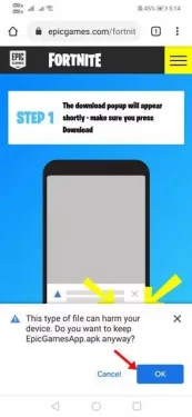 Accepter de télécharger Fortnite
