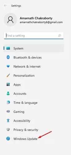 انقر فوق خيار Windows Update