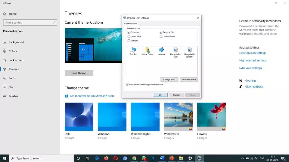 Ikony nebo ikony na ploše Windows 10