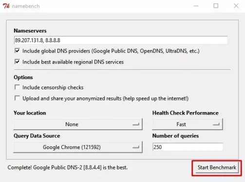 انقر على Start Benchmark