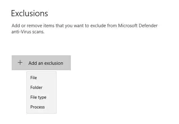 ව්යතිරේක එකතු කරන්න ක්ලික් කරන්න