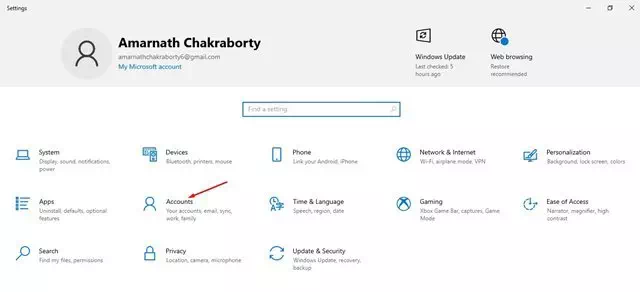 Accounts option ကိုနှိပ်ပါ