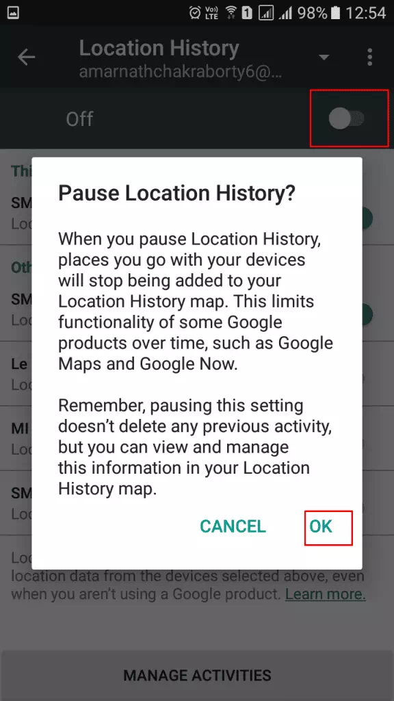 Xaiv qhov kev xaiv Delete Location History