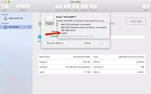 Disk Utility ფორმატი მყარი დისკი mac