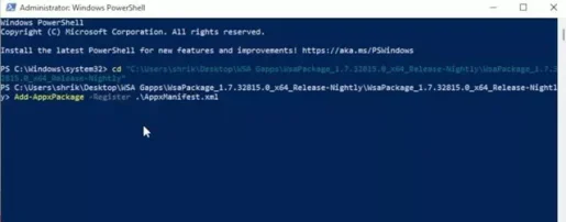 Installeer Windows-substelsel vir Android deur Powershell