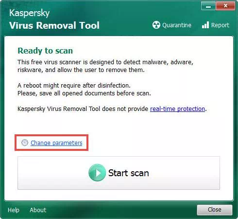 Kaspersky Virus Removal Tool انقر فوق الزر Start Scan (لبدء الفحص)