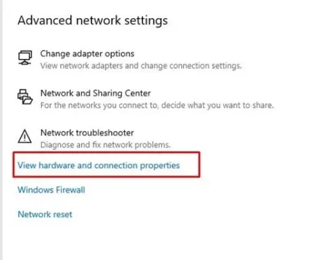 View hardware and connection properties option