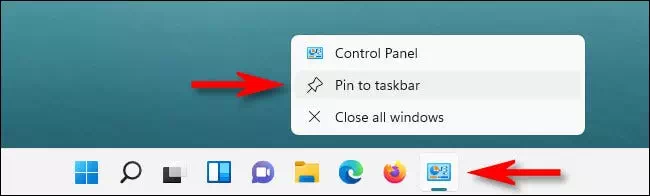 control panel pin taskbar قم بتثبيته على شريط المهام
