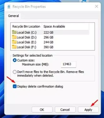 Display delete confirmation dialog