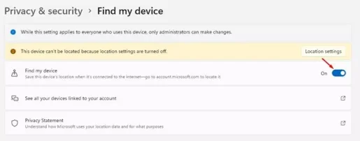 Enable Find my device windows 11