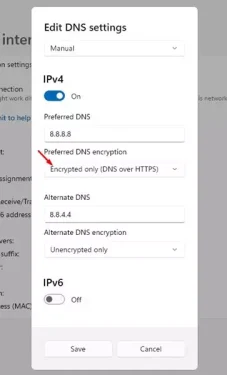 Encrypted only (DNS over HTTPS)