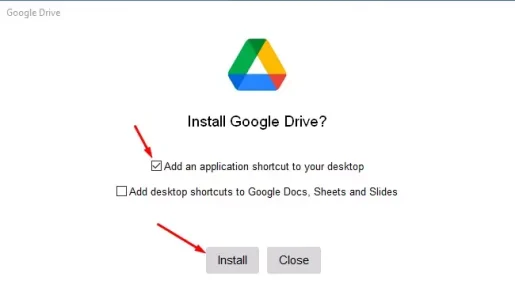 Google Drive Add an application shortcut to your desktop and install