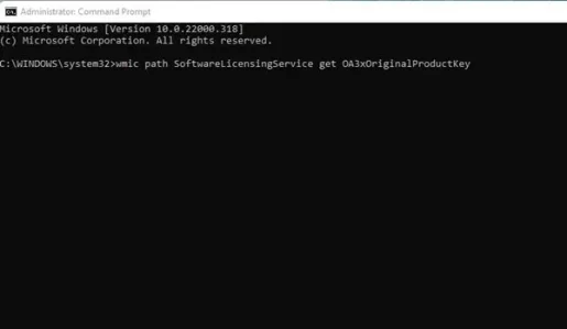 wmic path SoftwareLicensingService get OA3xOriginalProductKey