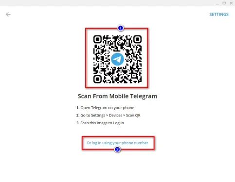 اختيار تسجيل الدخول الى حسابك في تليجرام