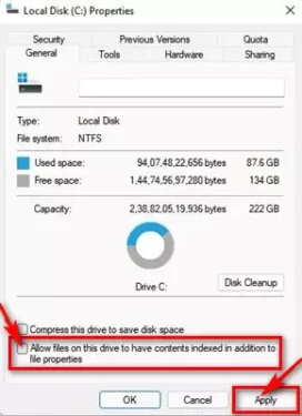 Allow files on this drive to have contents indexed