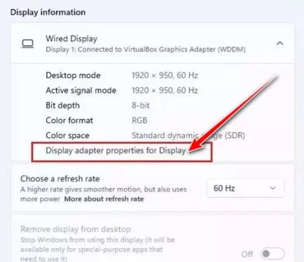 Display adapter properties