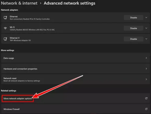 Opsi adaptor jaringan lainnya