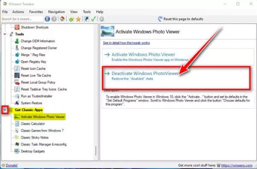 إلغاء تنشيط Windows Photo Viewer