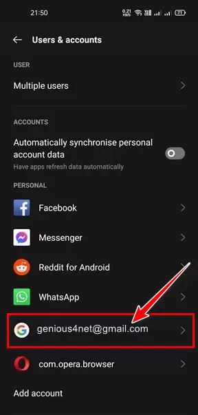 သင့် Google အကောင့်ကို ရှာပြီး ၎င်းကို နှိပ်ပါ။