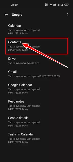Contacts option ကိုနှိပ်ပါ။