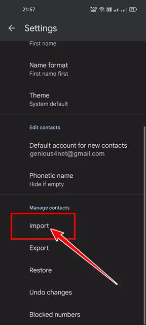တင်သွင်းမှု option ကိုနှိပ်ပါ။