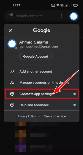 Google အက်ပ်ဆက်တင်ရွေးချယ်မှုကို နှိပ်ပါ။