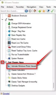 انقر فوق خيار تنشيط Windows Photo Viewer