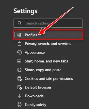 Cliciwch ar y tab Proffiliau