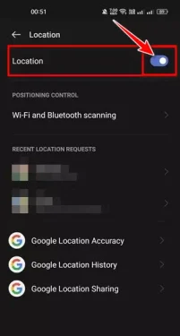 Включите функцию определения местоположения (GPS)