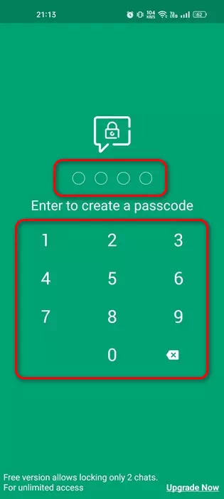 أنشئ رمز مرور على تطبيق Locker for Whats Chat App