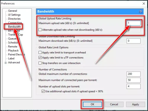 Bandwidth set Maximum Upload Limit