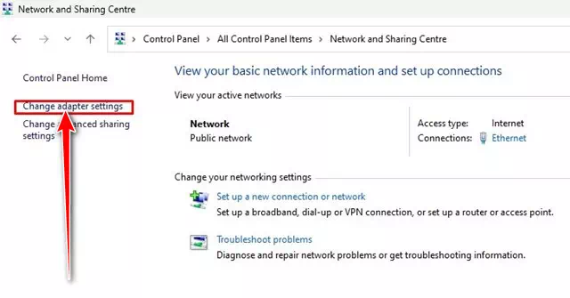 Change adapter settings