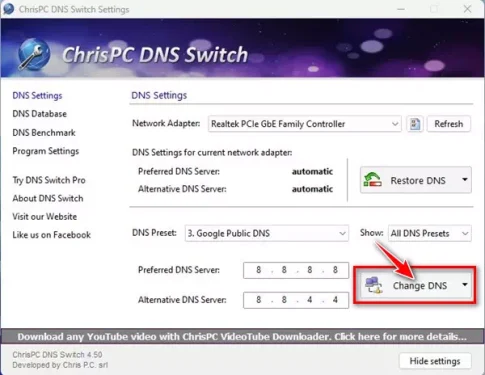 Chris PC DNS Switch Change DNS