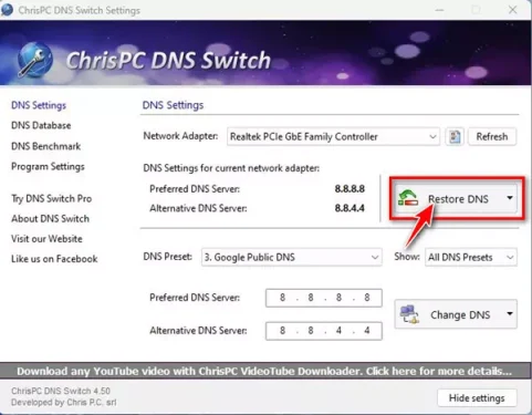 Chris PC DNS Switch Restore DNS