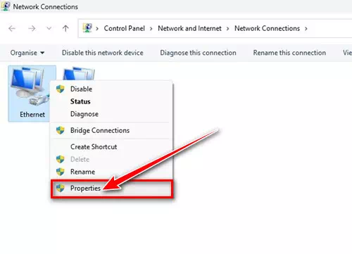 Control Panel Local Area Connection සහ Properties තෝරන්න