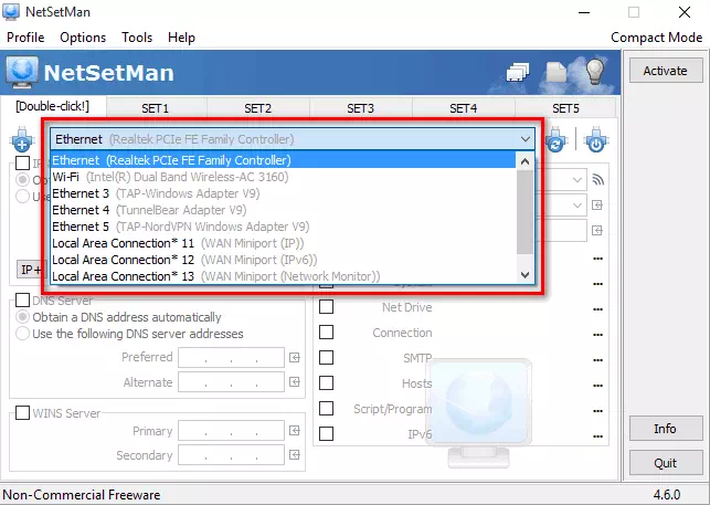 NetSetMan 接続されたネットワークを選択します