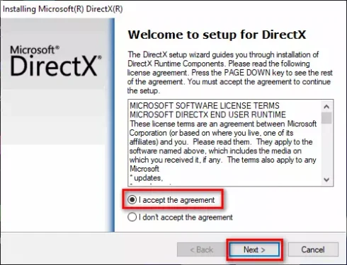 welcome to setup for DirectX