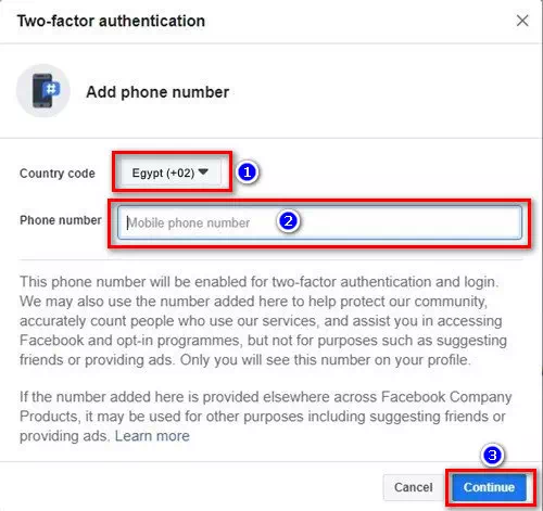 حدد رمز البلد أو Country Code وأدخل رقم الهاتف أو phone number