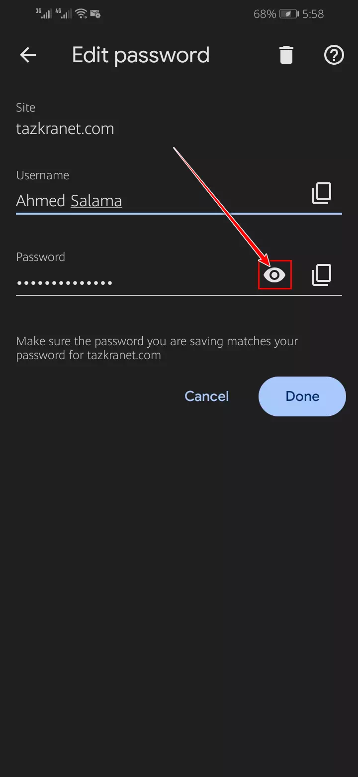 Pangalan ng site, username at password