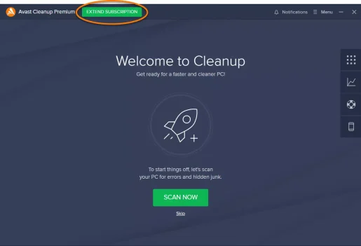 الشراء انقر على تمديد الاشتراك ، ثم اتبع التعليمات التي تظهر على الشاشة لشراء اشتراك لبرنامج Avast Cleanup Premium