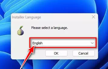 حدد اللغة التي تريد تثبيت بها Tor Browser