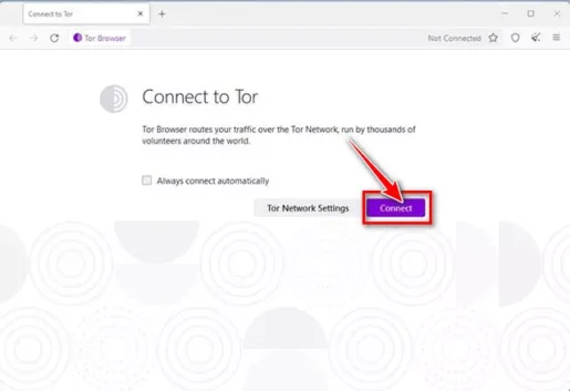 سترى شاشة تطلب منك الاتصال بـ Tor ، ما عليك سوى النقر فوق زر Connect للاتصال