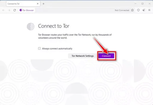 Tor에 연결하라는 화면이 표시되면 연결 버튼을 클릭하여 연결하십시오.