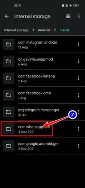 Accédez au statut WhatsApp du gestionnaire de fichiers au dossier com.whatsapp