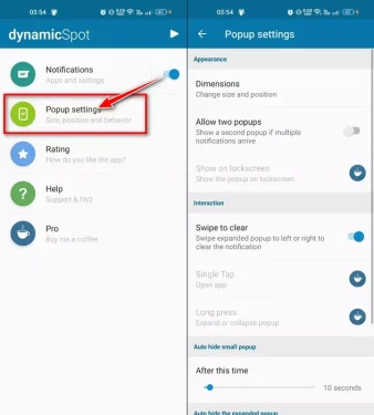 DynamicSpot 앱에서 팝업 활성화